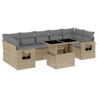 8-delige Loungeset met kussens poly rattan beige - thumbnail