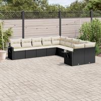 10-delige Loungeset met kussens poly rattan zwart - thumbnail