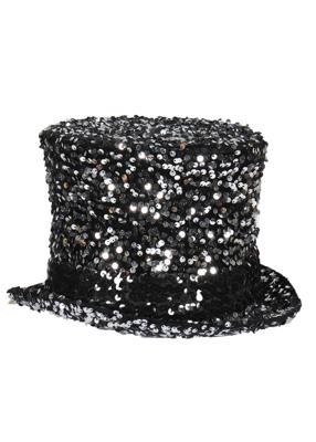 Cabaret Luxe hoge hoed pailletten zilver-zwart