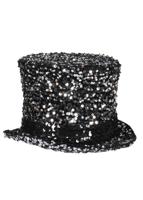 Cabaret Luxe hoge hoed pailletten zilver-zwart - thumbnail
