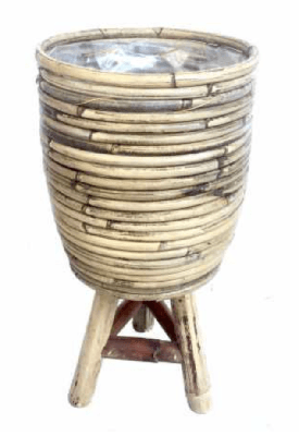 Rotan plantenmand met plastic op poten grijs 18x28cm