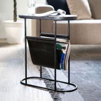 By-Boo Bijzettafel 'Daily' marmer en leer met tijdschriftenhouder, kleur zwart - thumbnail