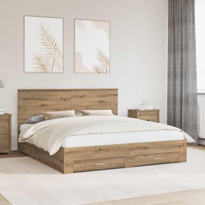 Bedframe met hoofdeinde Artisan Eiken 180 x 200 cm Bewerkt hout