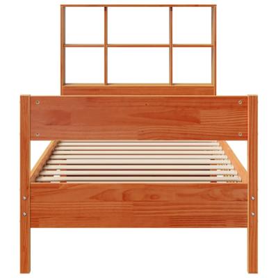 Bed met boekenkast zonder matras grenenhout wasbruin 140x200 cm