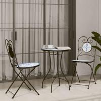 Bistrostoelen 2 st inklapbaar keramiek blauw en wit - thumbnail