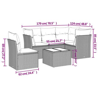 6-delige Loungeset met kussens poly rattan bruin - thumbnail