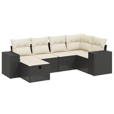 6-delige Loungeset met kussens poly rattan zwart