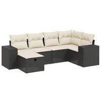 6-delige Loungeset met kussens poly rattan zwart - thumbnail
