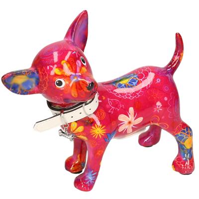 Spaarpot Chihuahua Hond Paars/roze Met Bloemen Print 21 Cm - Spaarpotten