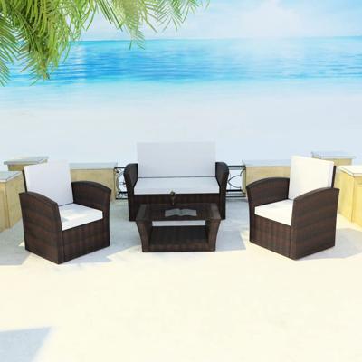 4-delige Loungeset met kussens poly rattan bruin