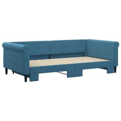 Slaapbank met onderschuifbed 100x200 cm fluweel blauw