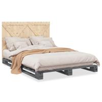 Bedframe met hoofdbord massief grenenhout grijs 160x200 cm - thumbnail