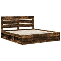 Bedframe Gerookt eiken 200 x 200 cm Massief grenenhout - thumbnail