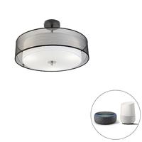 QAZQA Smart plafondlamp zwart met wit 50 cm incl. 3 Wifi A60 - Drum - thumbnail