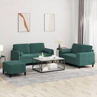3-delige Loungeset met kussens fluweel donkergroen - thumbnail