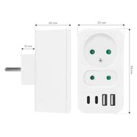 Maclean-stroomaansluiting x2 + 4xUSB, splitter met 2 aansluitingen, 2xUSB A, 2xUSB C PD 20W, 1x16A + 1x6A, MCE249 F/W - thumbnail