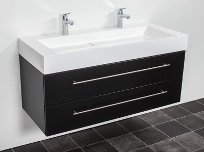 Saniclear Design wastafelmeubel 120cm 2 kraangaten zijdeglans zwart