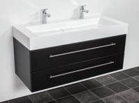 Saniclear Design wastafelmeubel 120cm 2 kraangaten zijdeglans zwart - thumbnail
