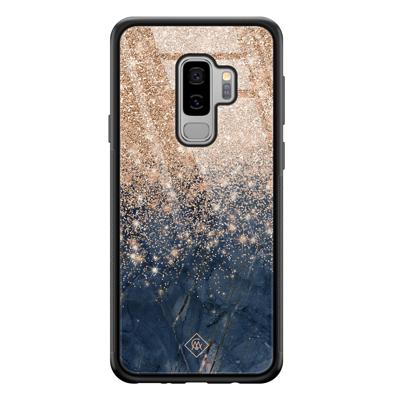 Samsung Galaxy S9 Plus glazen hardcase - Marmer blauw rosegoud Samsung Galaxy S9 Plus glazen hardcase - Marmer blauw rosegoud