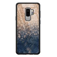 Samsung Galaxy S9 Plus glazen hardcase - Marmer blauw rosegoud - thumbnail