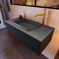 Badkamermeubelset Mondiaz Erin 100 cm met 1 Lade met RIDGE Wastafel Midden Dark grey met 1 kraangat Greeploos Mat Urban - thumbnail