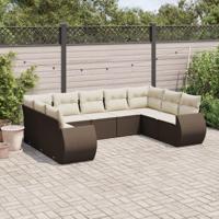 9-delige Loungeset met kussens poly rattan bruin - thumbnail