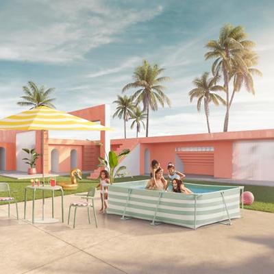 Swim Essentials luxe groen gestreept zwembad, 300x200x75cm