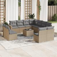 12-delige Loungeset met kussens poly rattan beige - thumbnail
