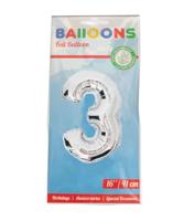 Folie ballon nummer &apos;3&apos; zilver 40cm - thumbnail