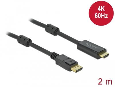 Delock 85956 DisplayPort-kabel DisplayPort / HDMI Aansluitkabel DisplayPort-stekker, HDMI-A-stekker 2 m Zwart Vergulde steekcontacten, 4K UHD