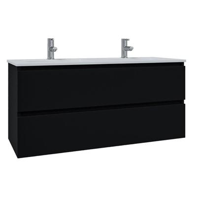 Adema Chaci Badkamermeubelset - 120x46x57cm - 2 keramische wasbakken wit - 2 kraangaten - 2 lades - mat zwart SW1212777/SW804533