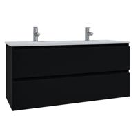 Adema Chaci Badkamermeubelset - 120x46x57cm - 2 keramische wasbakken wit - 2 kraangaten - 2 lades - mat zwart SW1212777/SW804533 - thumbnail