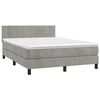 Boxspring met matras en LED fluweel lichtgrijs 140x200 cm - thumbnail