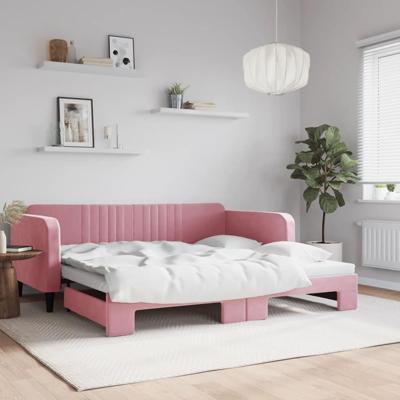 Slaapbank met onderschuifbed 100x200 cm fluweel roze