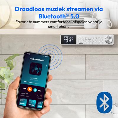 MEDION P66750 keukenonderbouwradio (DAB+ keukenradio, PLL FM-radio, dimbaar TFT-kleurendisplay, kookwekker, bluetooth, ledstrip, incl. montagemateriaal) wit