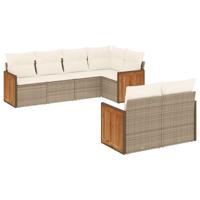 7-delige Loungeset met kussens poly rattan beige - thumbnail
