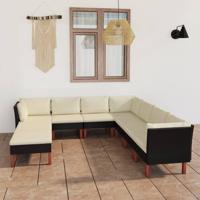 9-delige Loungeset met kussens poly rattan zwart - thumbnail