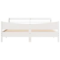 Bedframe met hoofdbord massief grenenhout wit 200x200 cm - thumbnail