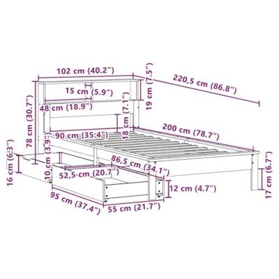 Bed met boekenkast zonder matras grenenhout wit 90x200 cm