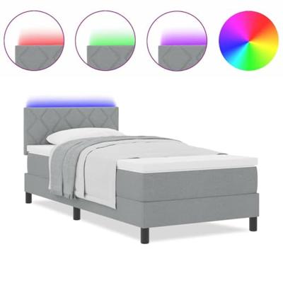 Boxspring Bed met Matras & LED Lichtgrijs 100x200 cm Stof