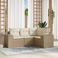 4-delige Loungeset met kussens poly rattan beige - thumbnail