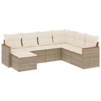 7-delige Loungeset met kussens poly rattan beige - thumbnail