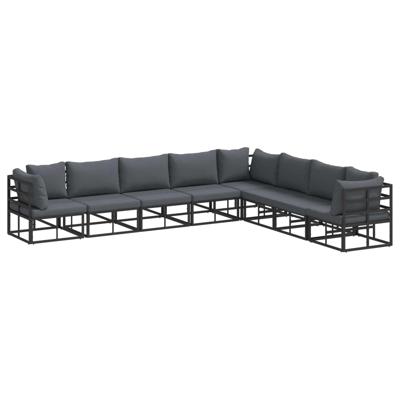 Tuinbankenset met kussen 8 pcs Zwart Aluminium