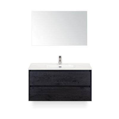 Dante Badmeubelset 100 cm - Black Oak - Keramische Wastafel Wit Cover - met Spiegel