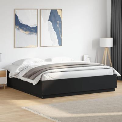 Bedframe met LED-verlichting bewerkt hout zwart 200x200 cm