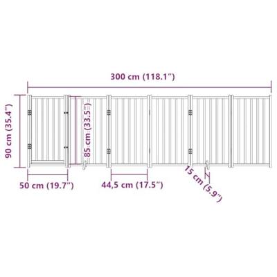 Hondenhek inklapbaar 6panelen 300cm massief vurenhout bruin eik