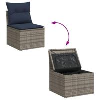 7-delige Loungeset met kussens poly rattan grijs - thumbnail