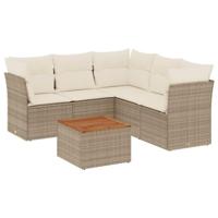 6-delige Loungeset met kussens poly rattan beige - thumbnail