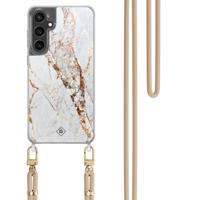 Samsung Galaxy S23 FE hoesje met beige koord - Marmer goud - thumbnail