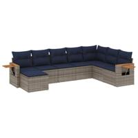 8-delige Loungeset met kussens poly rattan grijs - thumbnail